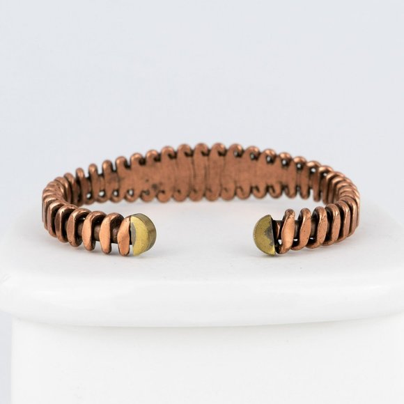 Mixed Metal Cuff Bracelet Copper Brass Wrapped Handmade S Shape Graduated Bangle - Picture 4 of 8